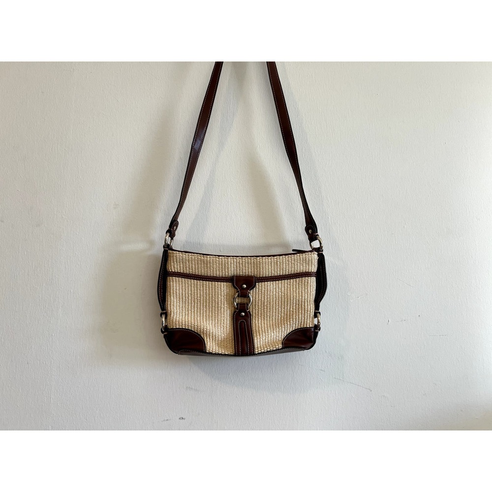 Etienne Aigner Woven Straw and Leather Purse Crossbody